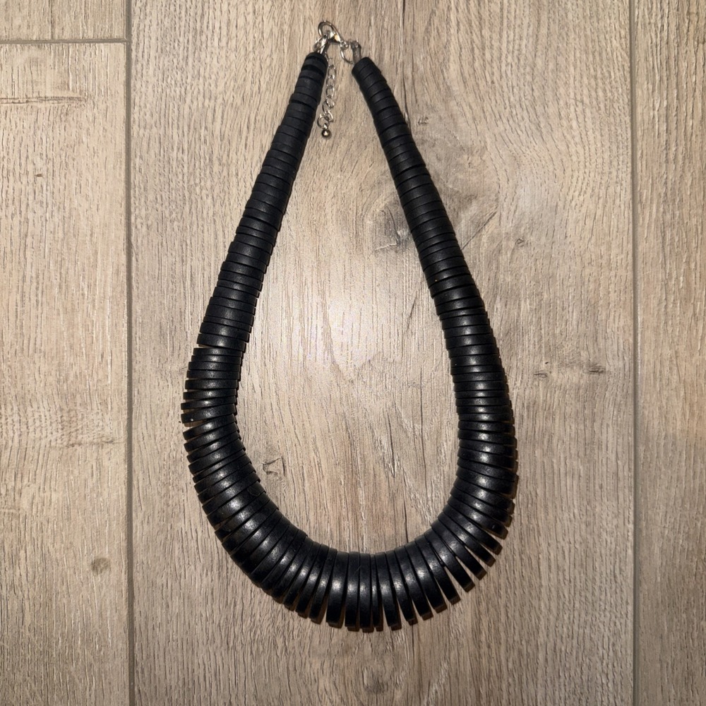 Vintage Beaded Necklace Black Island Tribal Style Choker Graduated Statement